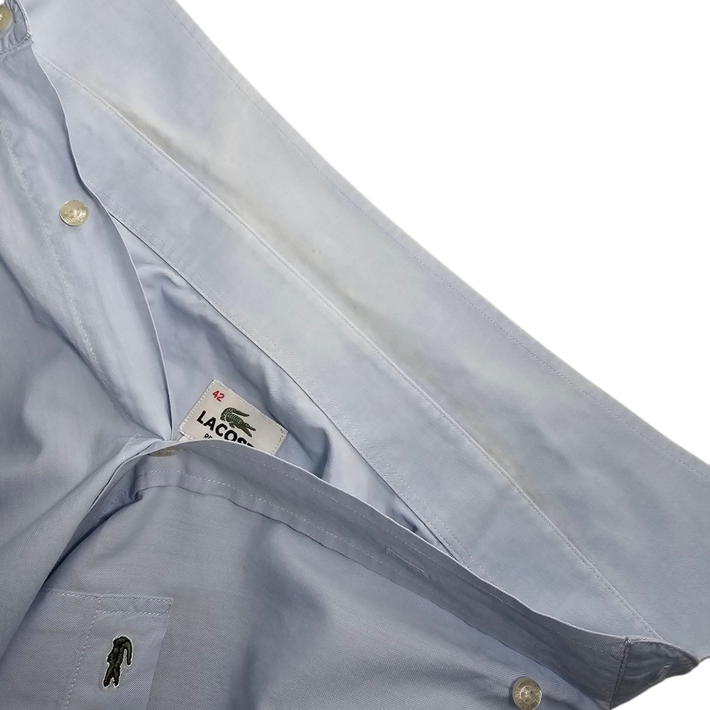 Lacoste Mens Sz 42 Long Sleeve light blue soft denim Shirt Regular Fit - Picture 12 of 12